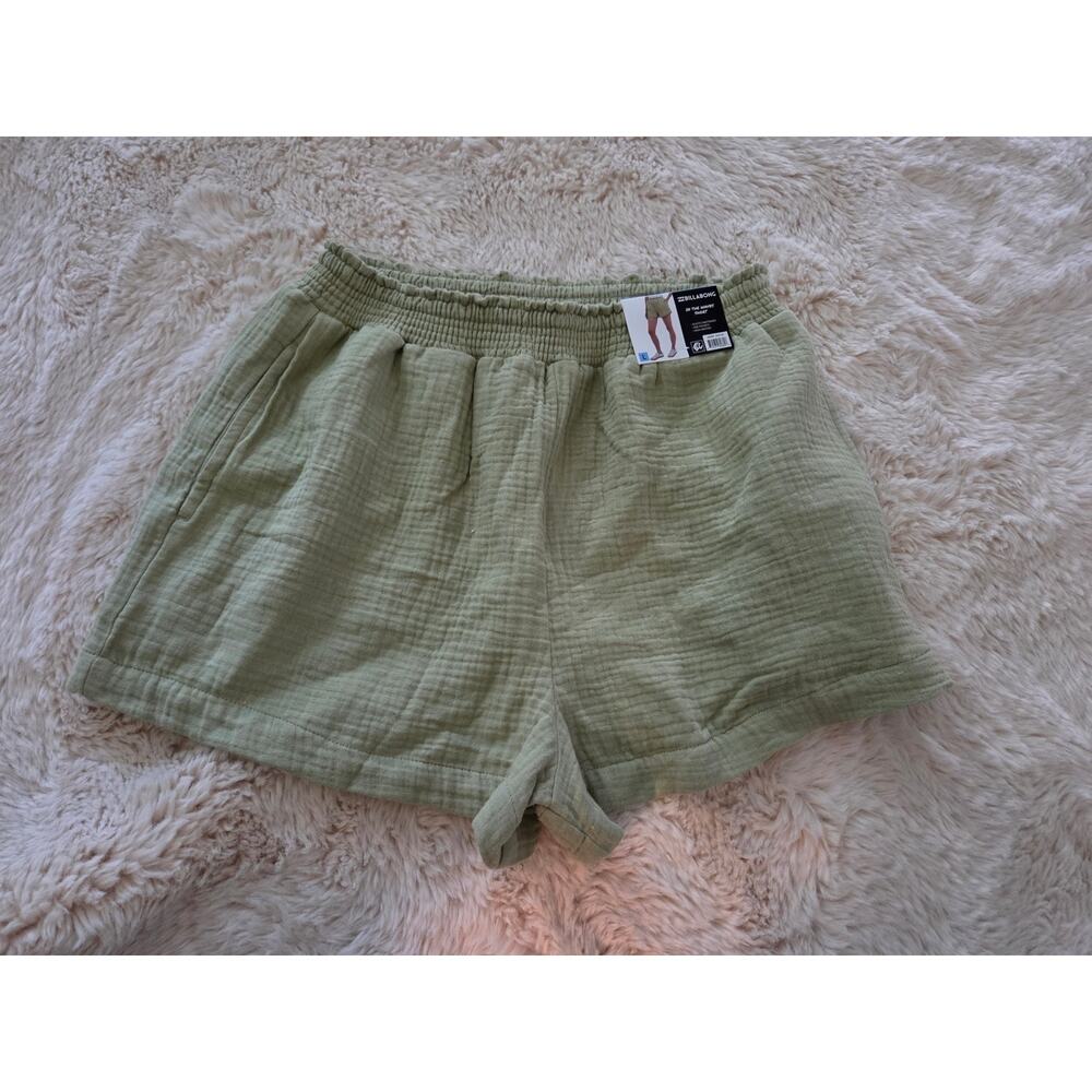 Billabong In The Waves Olive green Gauze Soft Pull on Elastic Shorts L NWT